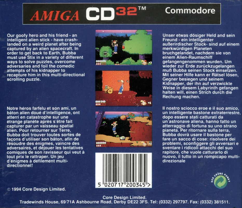 Bubba 'N' Stix box art for Amiga CD32